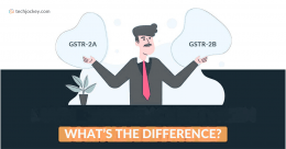 Illustration of a businessman comparing GSTR-2A and GSTR-2B, highlighting their differences in a tax compliance context with What’s the Difference?