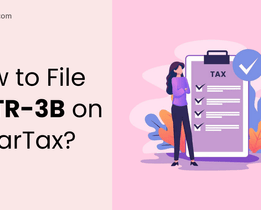 Illustration of a woman standing beside a large tax form checklist with the text 'How to File GSTR-3B on ClearTax?' on a pink background, Techjockey logo on top