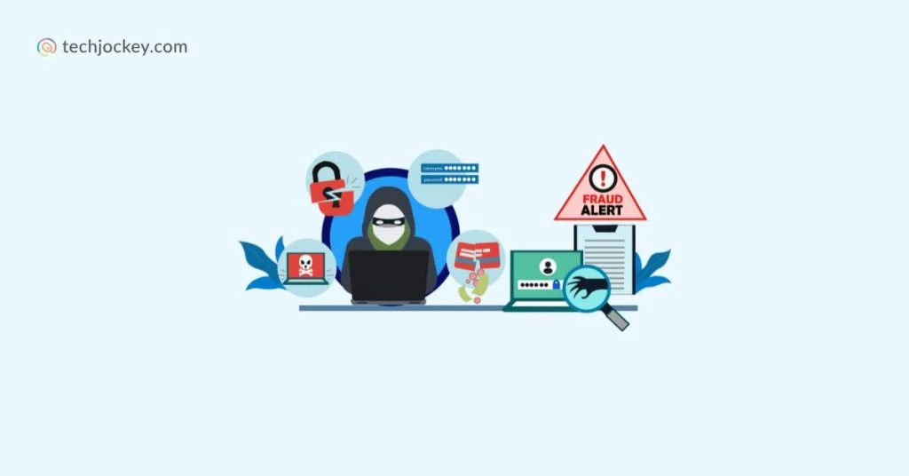 Illustration of cyber fraud detection and unauthorized access prevention in HR systems.