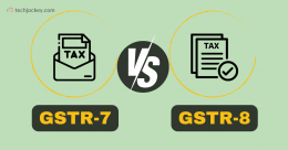 Comparison between GSTR-7 and GSTR-8 under GST highlighting TDS vs TCS filing differences with icons and labels