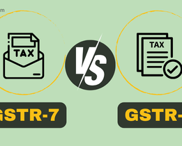 Comparison between GSTR-7 and GSTR-8 under GST highlighting TDS vs TCS filing differences with icons and labels