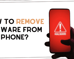 Hand holding a smartphone with a red screen displaying a malware warning icon, alongside text 'How to Remove Malware from Phone?' with Techjockey.com logo.
