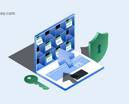 Visual representation of regulatory compliance software with secure code access, data protection, and encryption symbols