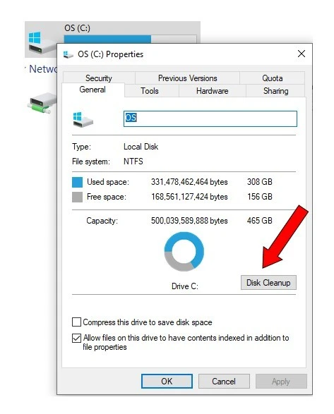 A snapshot of the Disk Cleanup button