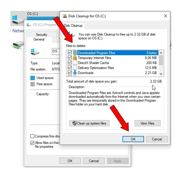 A snapshot of the file categories you can choose to delete