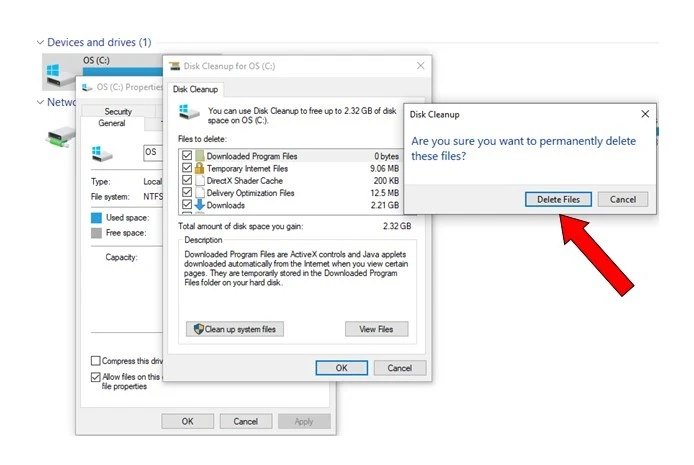 A snapshot of the Delete Files tab