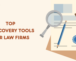 Gavel, magnifying glass, and pen on legal documents Top eDiscovery tools for law firms