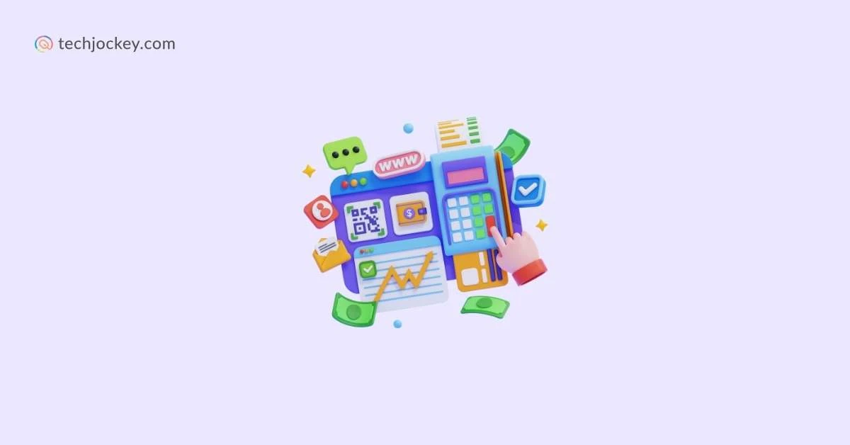 Colorful digital accounting illustration showing calculator online payment icons graphs and currency notes for financial management