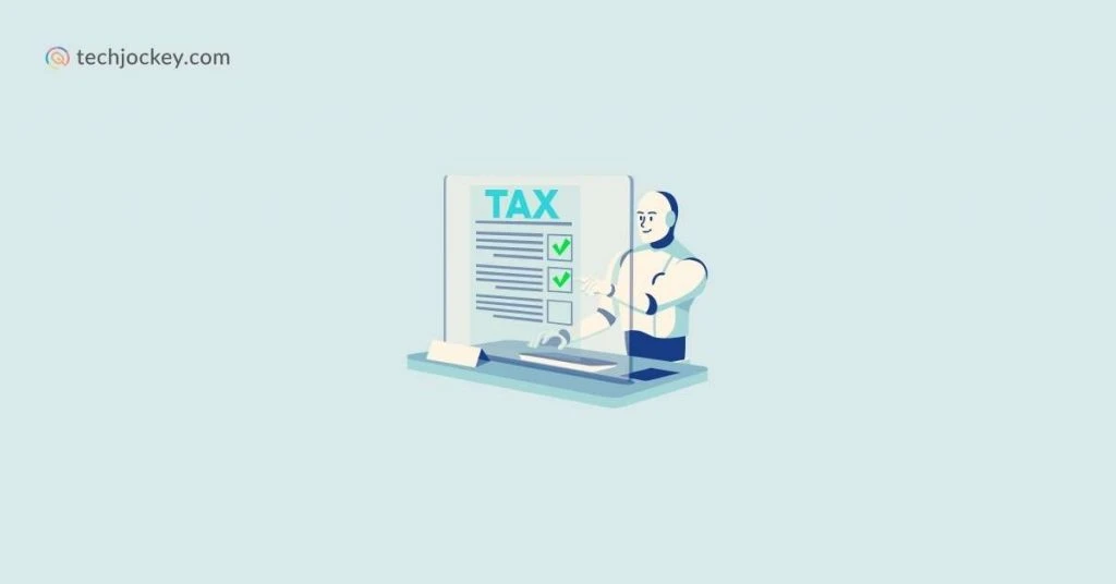 Robot working on online tax filing process with a digital checklist and verification marks on a transparent screen