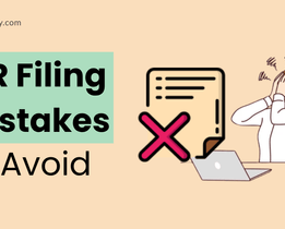 Illustration of a stressed person making ITR filing mistakes with a red cross mark on a tax form, highlighting errors to avoid.