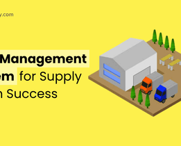 Illustration of a warehouse with trucks highlighting the importance of a Yard Management System for supply chain success.