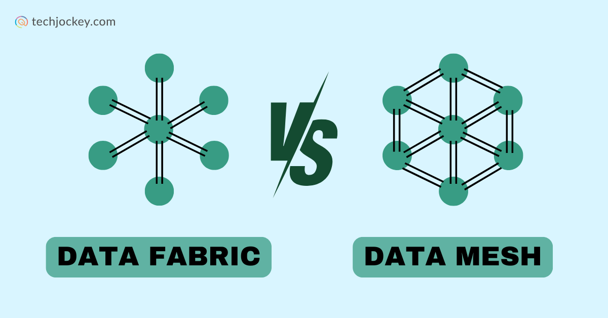 Data Fabric vs Data Mesh comparison diagram showing centralized vs decentralized data architecture