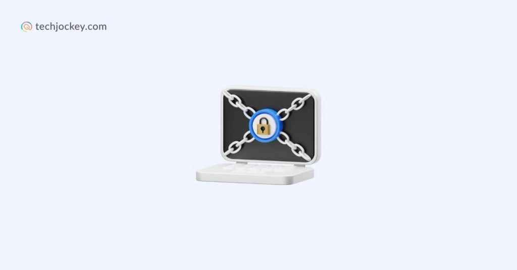 Laptop with security lock and chains symbolizing endpoint protection and data security