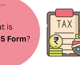 Illustration showing a clipboard with the word TAX, Indian Rupee symbol, and a ship beside it, with text What is ITR-5 Form? on a pink background Techjockey.com