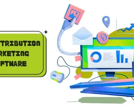Illustration of a computer screen with charts, graphs, and marketing icons showcasing the concept of top attribution marketing software.