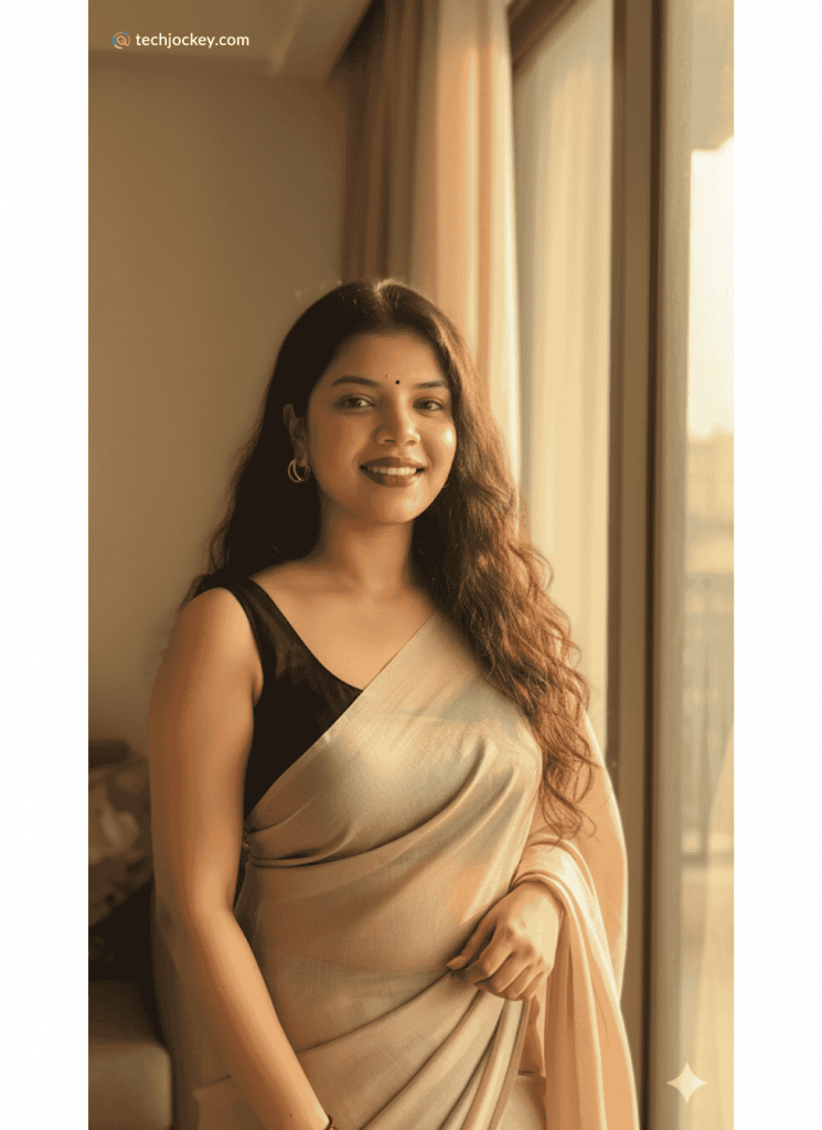 Golden Hour Saree Glow look - Gemini AI Saree Prompts