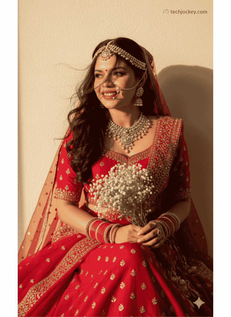 Red Saree Look bridal look Gemini AI Saree Prompts