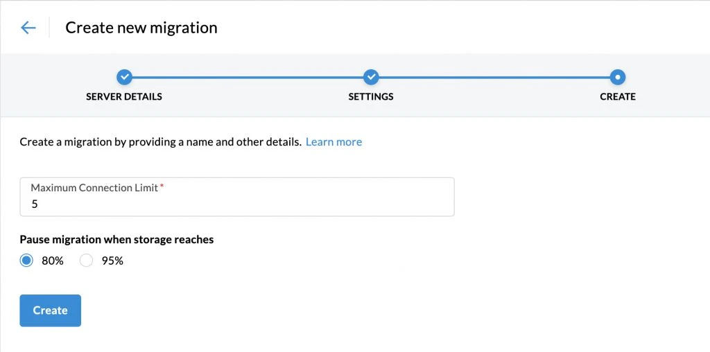 Screenshot of the Data Migration Users tab, with options to add or import users for migration in Zoho Mail.