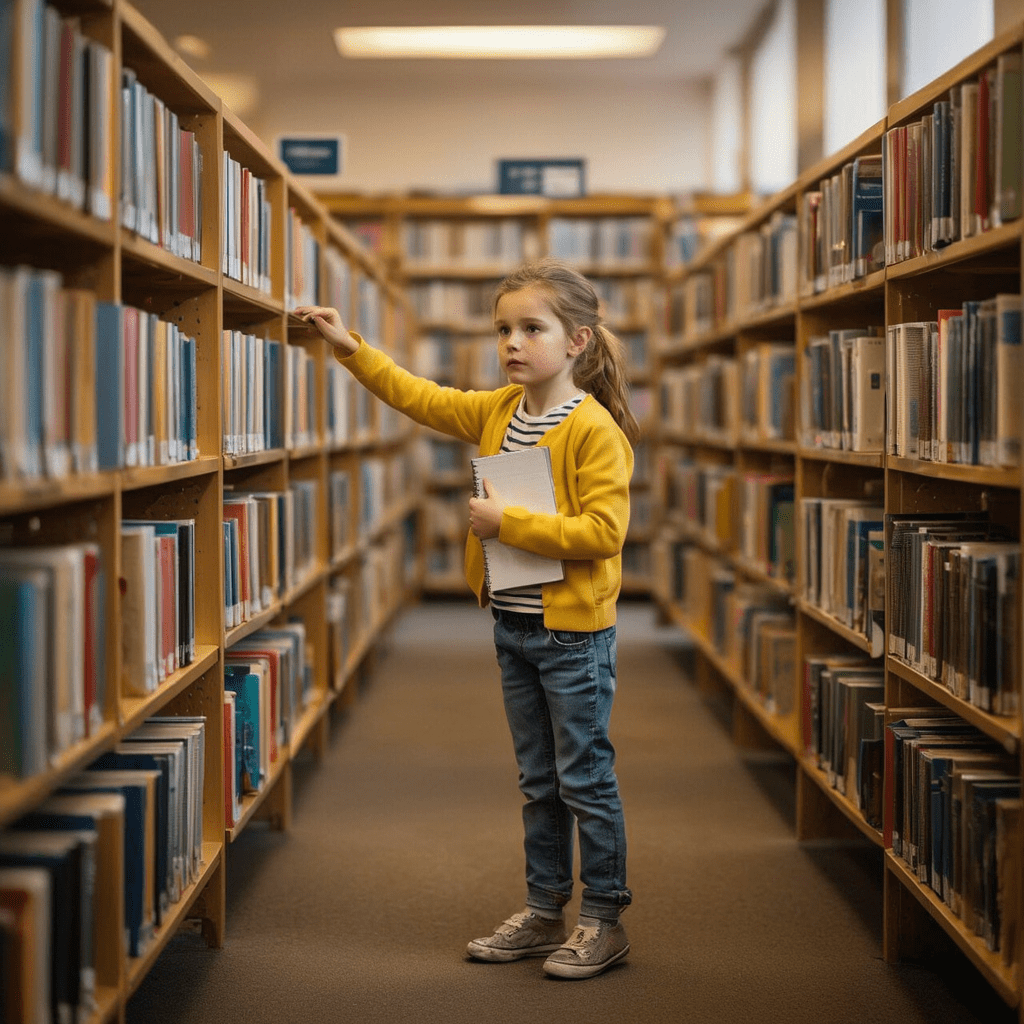 Screenshot of an AI model comparison website with a prompt asking to create an image of a 10-year-old girl searching for books in the library, and privacy notice text below.
