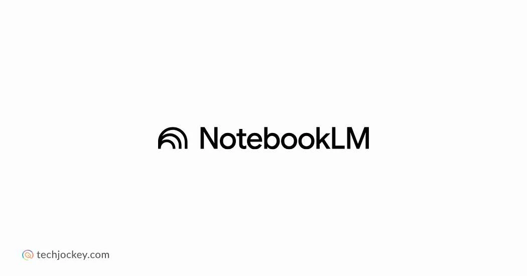 Logo for NotebookLM with a curved, minimalist icon and black text, sourced from techjockey.com.