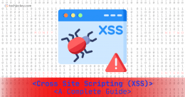 Illustration showing a browser window with an XSS bug icon, representing Cross Site Scripting (XSS) vulnerability and web security risks Techjockey complete guide.