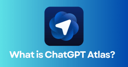 ChatGPT Atlas logo centered on a blue gradient background with the text 'What is ChatGPT Atlas?' displayed in bold white letters below the logo.