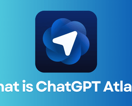 ChatGPT Atlas logo centered on a blue gradient background with the text 'What is ChatGPT Atlas?' displayed in bold white letters below the logo.