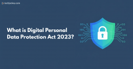 What is Digital Personal Data Protection Act 2023 banner showing a secure shield with lock symbol representing data privacy and protection in India