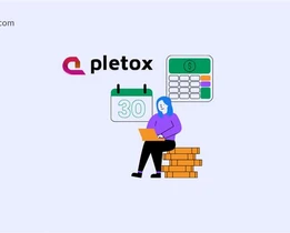 Illustration showing Pletox HR payroll automation with calendar, calculator, and employee managing salary and compliance tasks digitally.