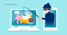 Illustration showing a cybercriminal phishing sensitive software license, payment, and financial data from a laptop and smartphone, highlighting cybersecurity risks for businesses.