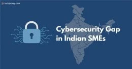 Cybersecurity gap in Indian SMEs illustrated with a digital lock icon and India map highlighting rising cyber risks for small businesses.