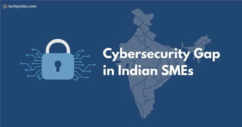 Cybersecurity gap in Indian SMEs illustrated with a digital lock icon and India map highlighting rising cyber risks for small businesses.