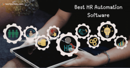 Best HR automation software illustration showing digital HR processes like payroll, employee management, hiring, compliance, and workflow automation on a tablet.