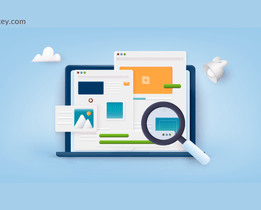 Illustration showing digital logistics data analysis with dashboards, documents, and a magnifying glass representing real-time logistics insights and operational visibility.