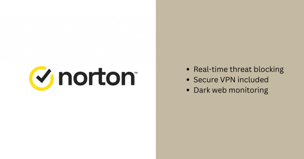Norton 360 anti-spyware software logo with real-time threat blocking and secure VPN protection