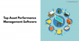 Top asset performance management software illustration with financial analytics dashboard, maintenance tools, and connected assets