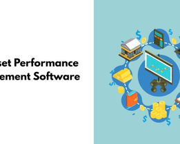 Top asset performance management software illustration with financial analytics dashboard, maintenance tools, and connected assets