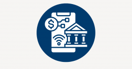 Digital payment gateway icon showing smartphone with dollar symbol, bank building, and contactless payment signal representing online transactions and fintech processing.