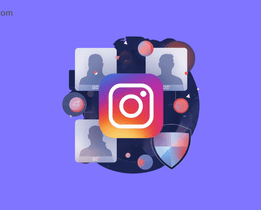 Private Instagram viewer concept illustration with Instagram logo, user profile silhouettes, and security shield representing account privacy and monitoring tools.