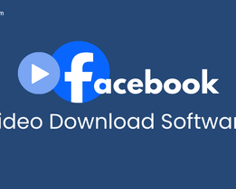 Techjockey banner image featuring Facebook logo and play icon with the text Facebook Video Download Software on a blue background.
