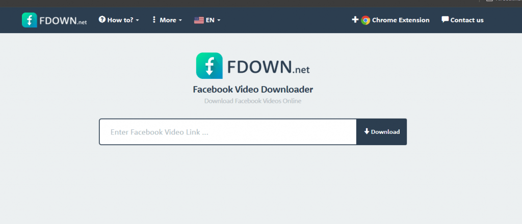 FDown.net Facebook Video Downloader webpage with URL input box and download button
