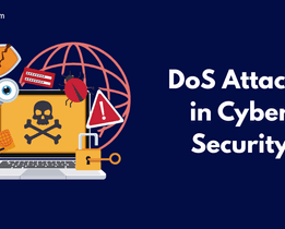 Denial of Service (DoS) attacks in cybersecurity illustration showing hacked laptop, malware icons, and internet security threats.