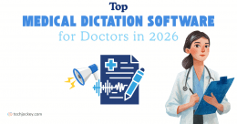 Top medical dictation software for doctors in 2026 illustration showing healthcare voice documentation and clinical note recording tools.