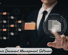 Electronic document management software interface showing digital file organization, folders, and secure document access system for businesses