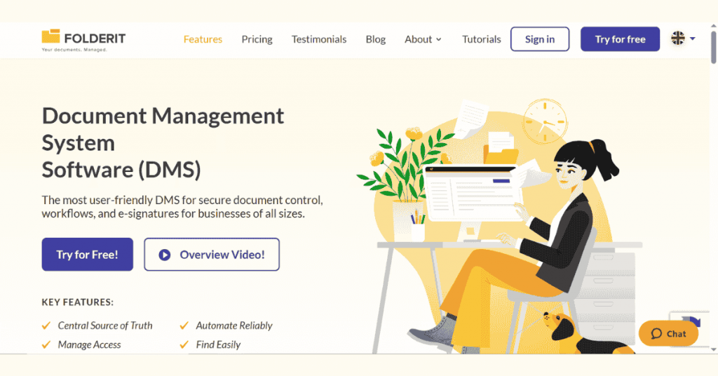 Folderit document management system software interface with secure file storage, workflow automation, and e-signature features