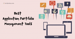 Best Application Portfolio Management tools illustration showing connected devices, cloud apps, and digital software ecosystem for IT optimization and asset tracking