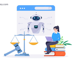 AI tools for lawyers illustration showing legal research automation, contract analysis, and case management with a virtual assistant
