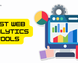 Best web analytics tools illustration with dashboard charts, graphs, KPI metrics, and performance tracking interface on a computer screen for data analysis and marketing insights