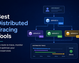 Best Distributed Tracing Tools featured image showing a futuristic network visualization with connected nodes, monitoring icons, and distributed systems performance tracking concept.