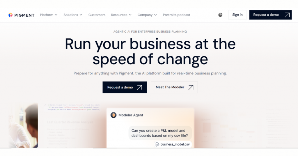 igment business planning platform homepage highlighting agentic AI for enterprise planning with real-time forecasting, modeling, and financial analysis capabilities.